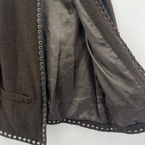 VTG 90s Linea Louis Dell'Olio Wool Boucle Jacket Suede Trim Gold Grommet XS/S - Picture 6 of 9